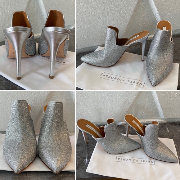 🔥$500 VERONICA BEARD🔥 Perfect “Penn” Mules Silver Glittered - Picture 7 of 16